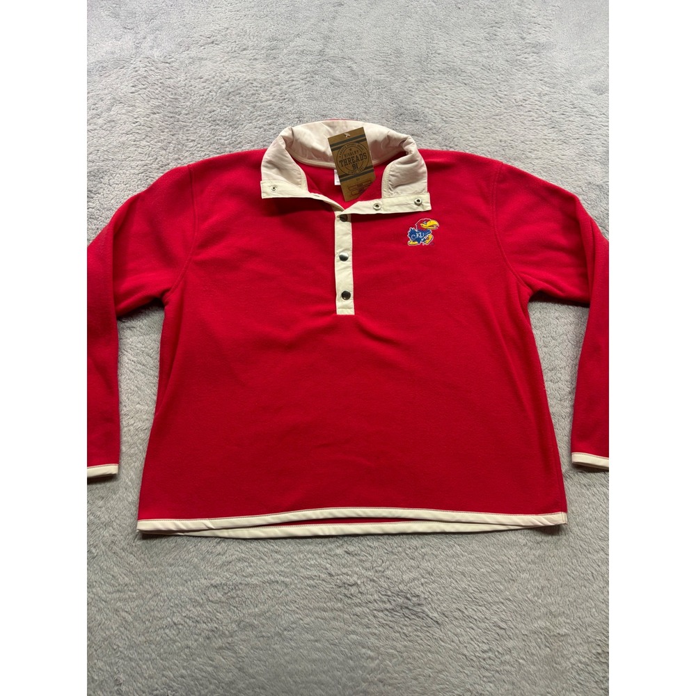 NWT Rivalry Threads Kansas Jayhawks Womens Red Snap Fleece Pullover Small 4/6